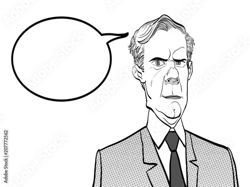Portrait of sad man. Sadness. Surprised man. Concept idea of advertisement and promo. Pop art retro style illustration. People in retro style. Halftone background.
