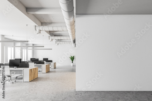 White open space office interior, mock up wall photo