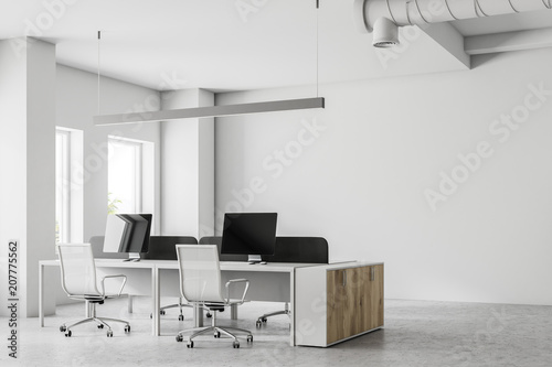Corner of an open space office, mock up wall