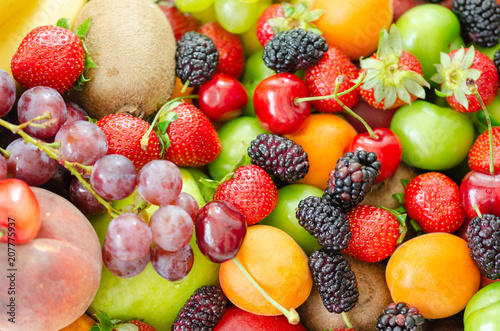 Fototapeta Naklejka Na Ścianę i Meble -  Fresh colorful  fruits background.Healthy eating, dieting concept,
