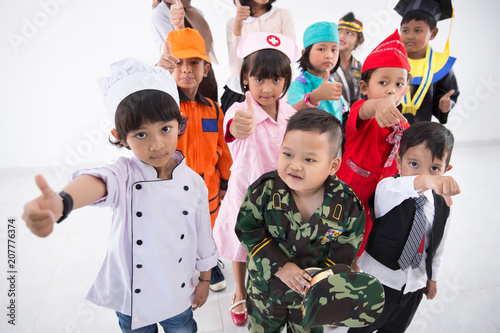 kids with diverse multi profession uniform
