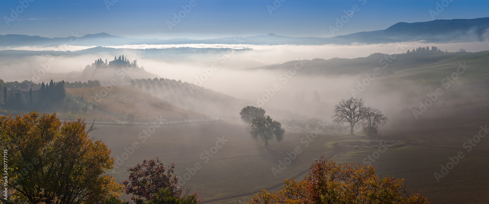 Autumn fog in valley