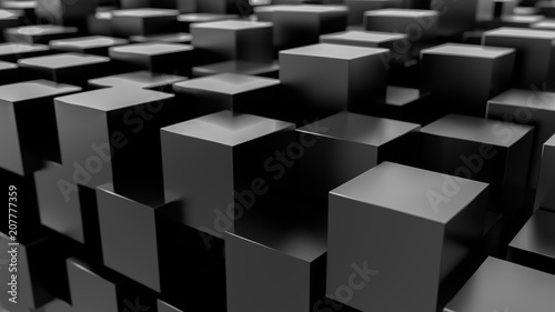 Abstract cubes. Black background. 3d render.