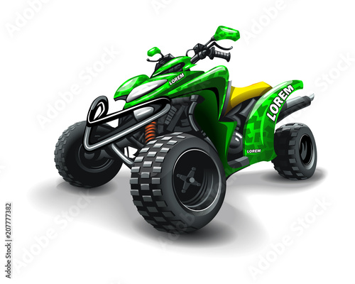 Quad bike, with camouflage stains on white background.