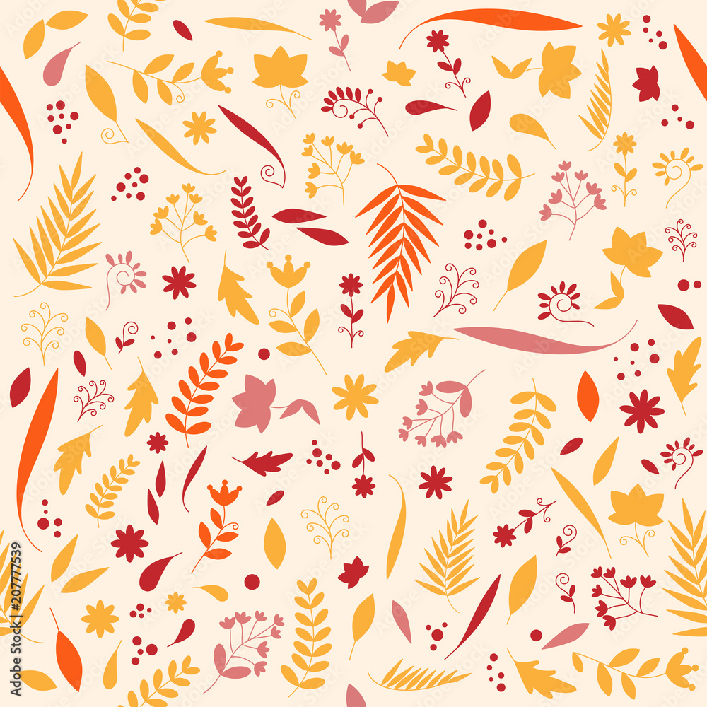 Cute floral flower nature pattern design seamless autumn color tone vector illustration