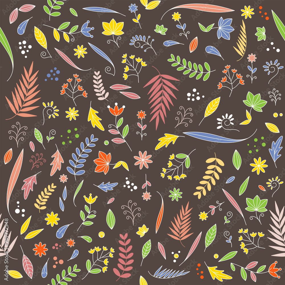 Cute floral flower nature pattern design seamless on dark brown background vector illustration Cute floral flower nature pattern design seamless on dark brown background vector illustration