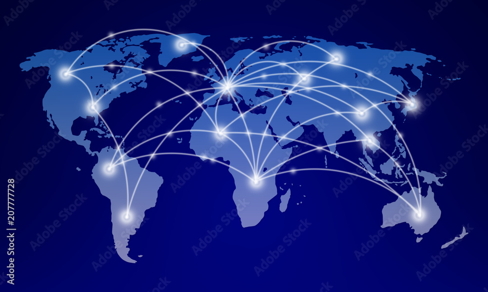 world map with global network communication - obrazy, fototapety, plakaty 
