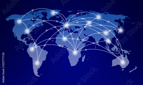 world map with global network communication