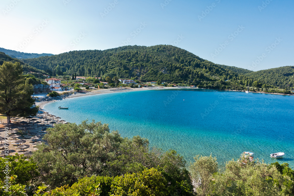 Viewpoint above Panormos bay at the island of Skopelos in Greece