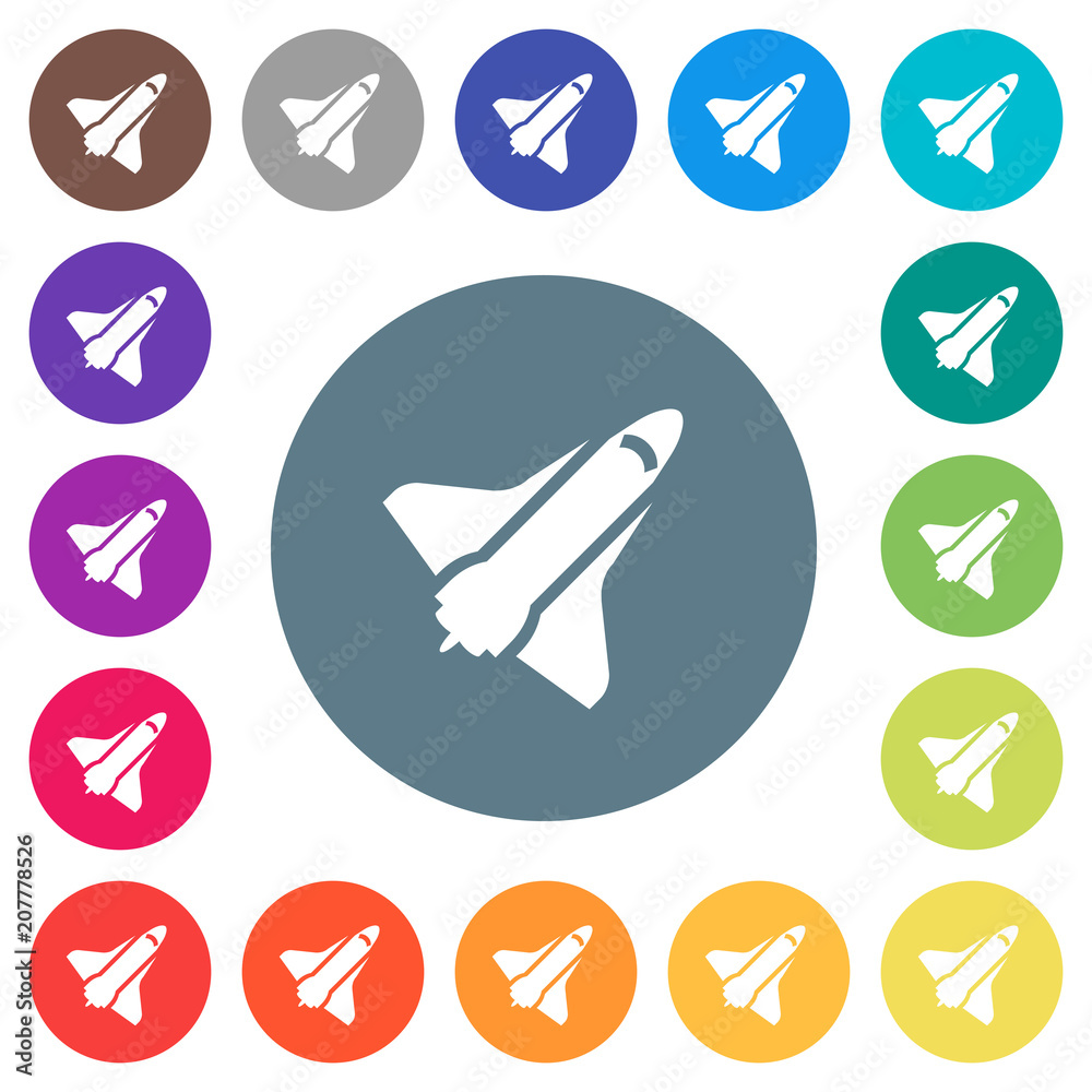 Space shuttle flat white icons on round color backgrounds Space shuttle flat white icons on round color backgrounds
