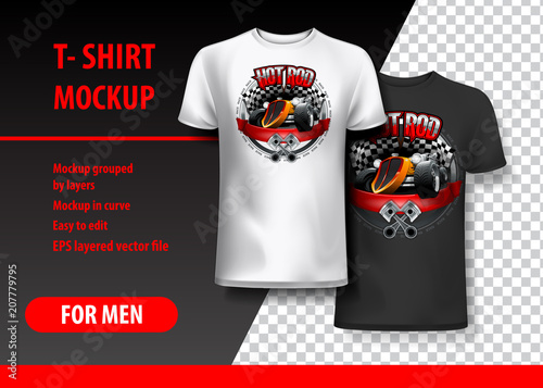 T-Shirt template, fully editable with Vintage Hot Rod logo in two colors. EPS 10 Vector Illustration.