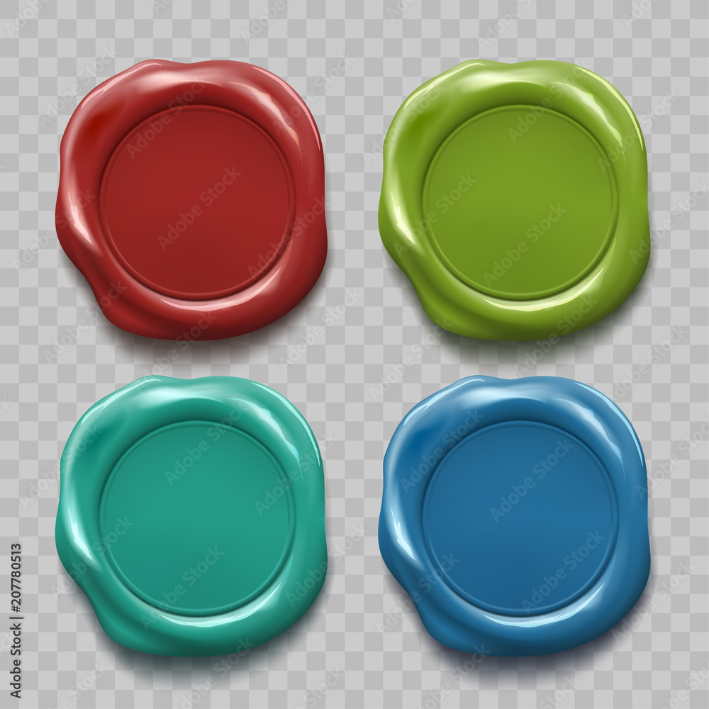 Set of colored wax seal isolated on transparent background Set of colored wax seal isolated on transparent background