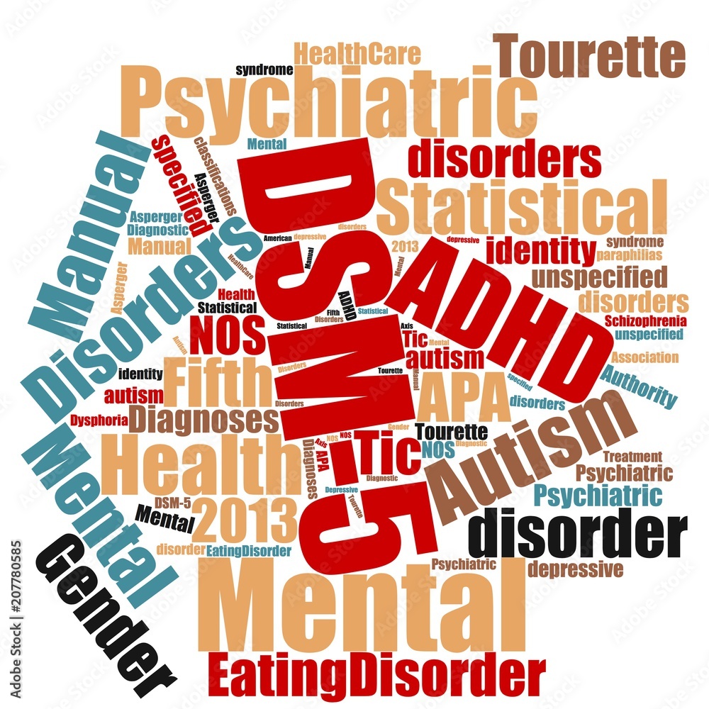 DSM- 5 word cloud concept - Mental Health background Stock Illustration |  Adobe Stock