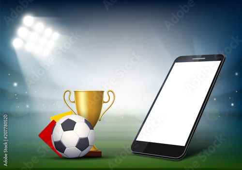 Smartphone with white screen on soccer field.