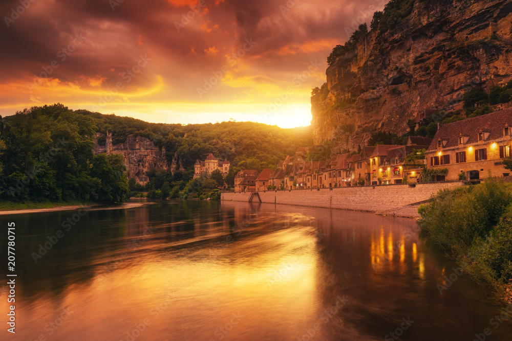 Sunset at Village of La Roque Gageac in Dordogne department in France Sunset at Village of La Roque Gageac in Dordogne department in France