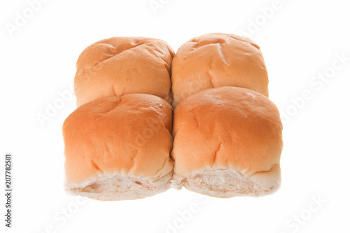 Four breakfast rolls isolated on a white background