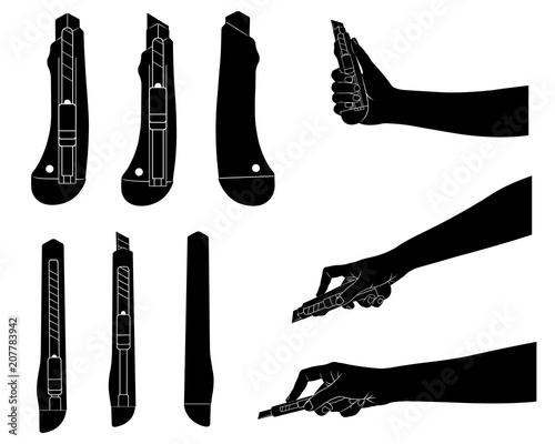 Set of different utility knives isolated on white