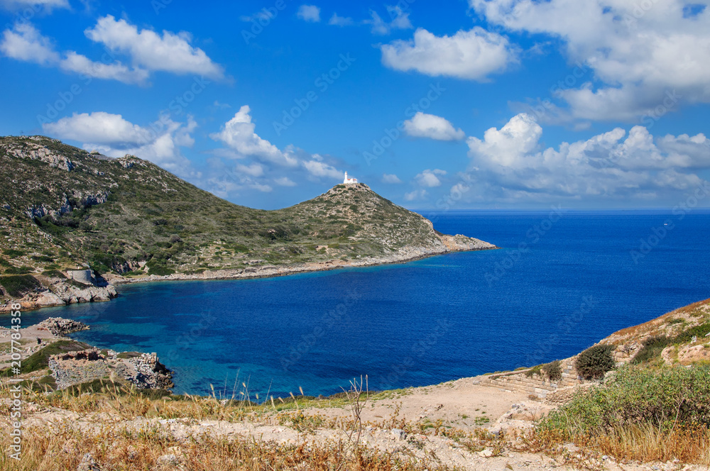 Ancient Ruins in the ancient city of Knidos. Landscape with ancient ruins. The old sea port of Knidos. Turkey.