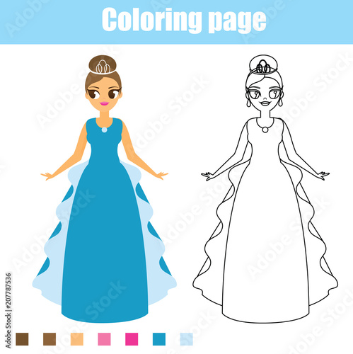 Coloring page. Color the picture. Educational game  drawing kids activity  printable sheet for girls