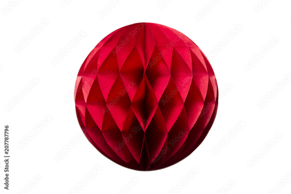 Red honeycomb paper ball decoration isolated on white background Red honeycomb paper ball decoration isolated on white background