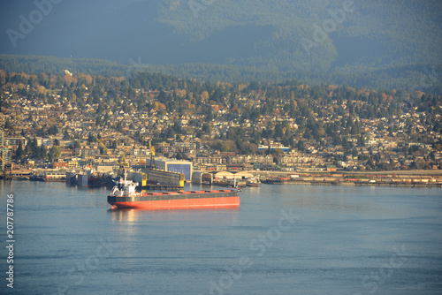 Oil Tankers at Vancouver Harbour with North Vancouver at the background, Vancouver, British Columbia, Canada.