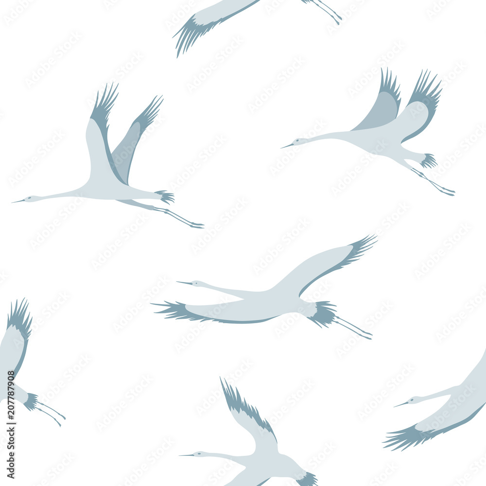 Obraz premium Seamless pattern with flying gray cranes