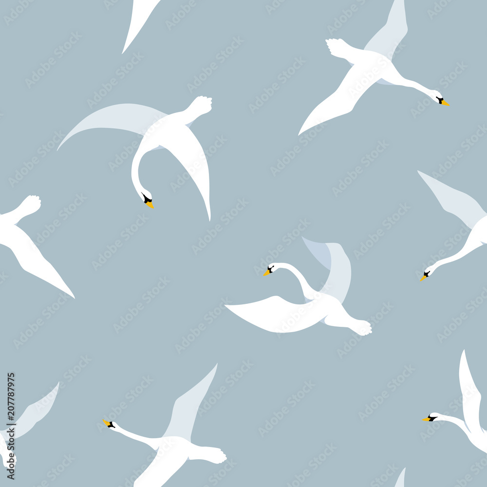 Seamless pattern with flying swans