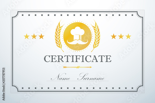 Certificate chef border frame template design. Vintage retro luxury. Vector i...