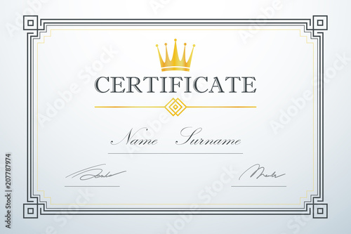 Crown logo. Vintage luxury design. Certification card frame template. Vector ...