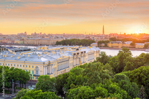 Evening view from the colonnade of the Saint Isaac's Cathedral. St.-Petersburg, Russia