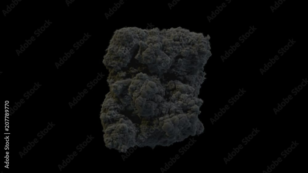 Volcano eruption towards to camera, dense black smoke, with alpha mask Volcano eruption towards to camera, dense black smoke, with alpha mask
