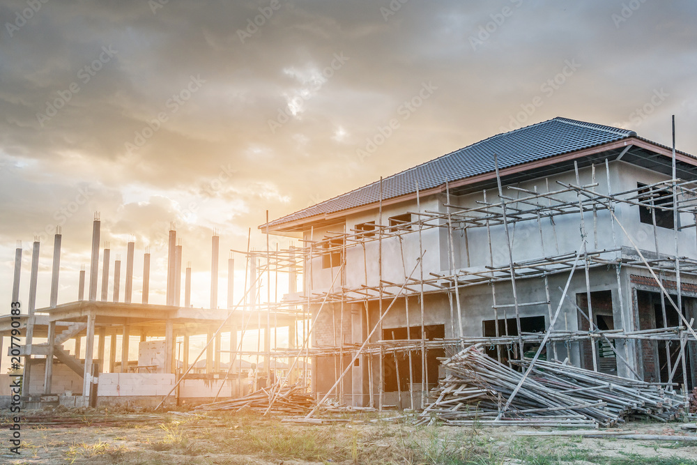 New House construction in building site New House construction in building site