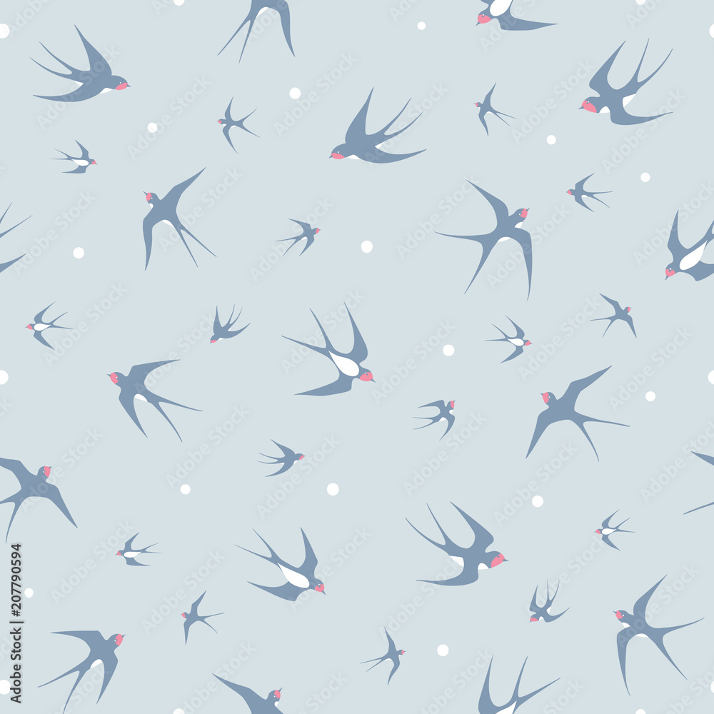 Fototapeta premium Seamless pattern with flying swallows