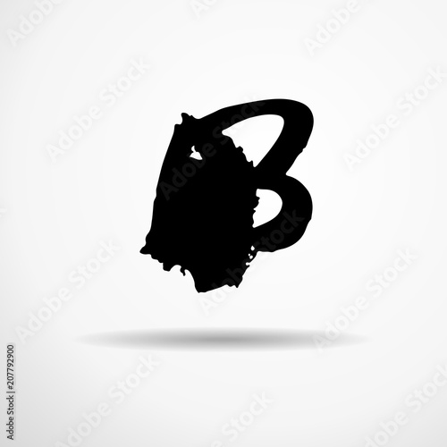 Letter B. Handwritten by dry brush. Rough strokes textured font. Vector illustration. Grunge style alphabet.