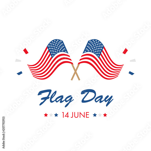 American flag day vector illustration with USA flags and decorations.