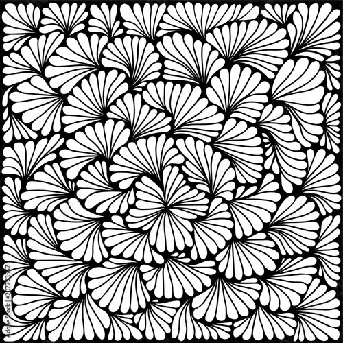 Vector abstract monochromatic pattern. White leafs on black background.