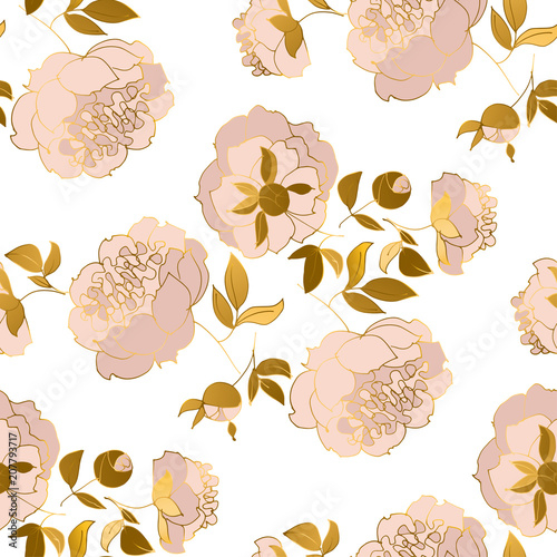 Peony flower luxury seamless pattern.