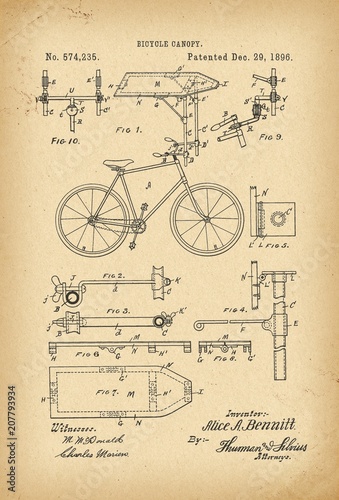 1896 Patent Velocipede Bicycle history invention photo