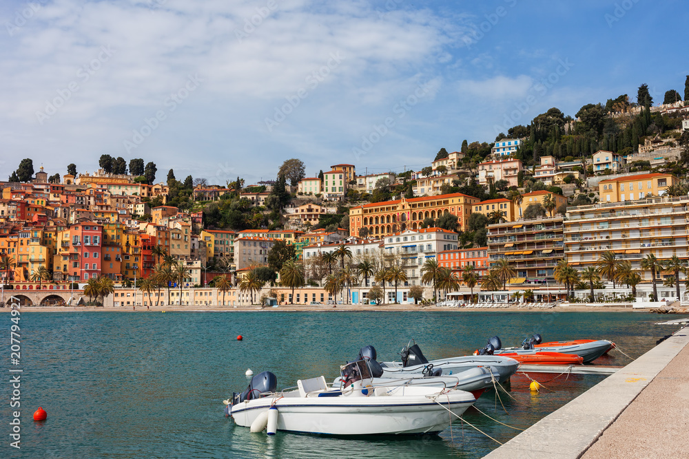 Menton Town and Sea Bay in France
