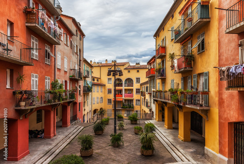 Colorful Old Town Houses in Nice City in France © Artur Bogacki