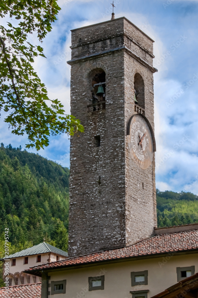 The bell tower of a monastery located in the Tuscany, Italy