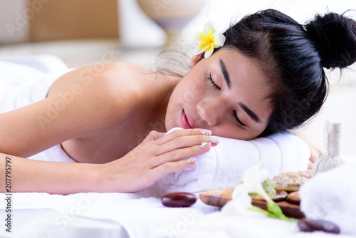 Portrait of duo beautiful asian people with close up view and close up eyes. Beauty, healthy, spa and relaxation concept.