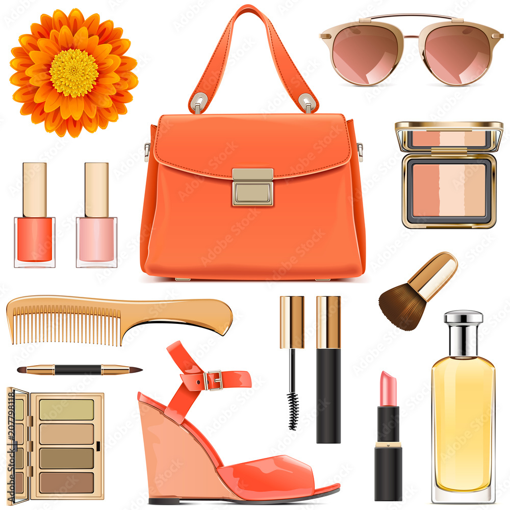 Women items and accessories red female objects Vector Image
