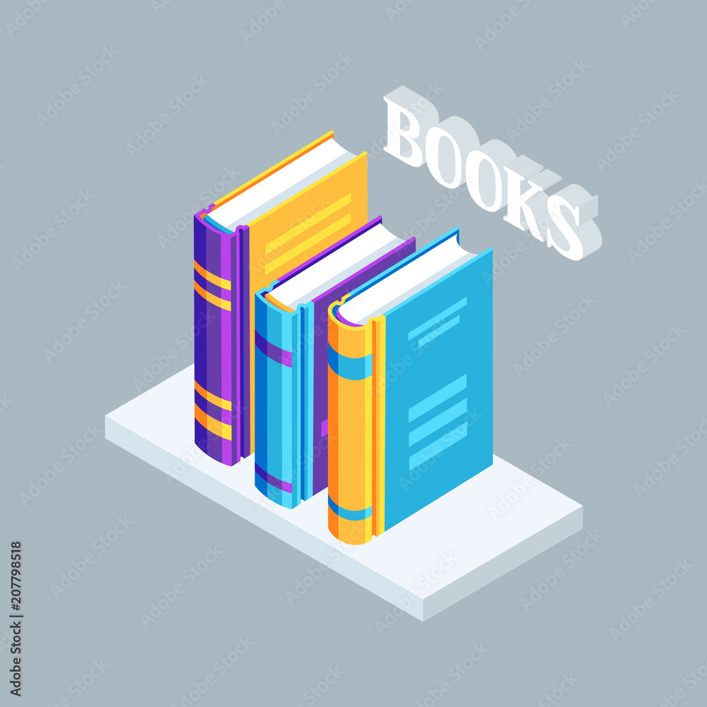 Isometric icon book on bookshelf. Isometric icon book on bookshelf.