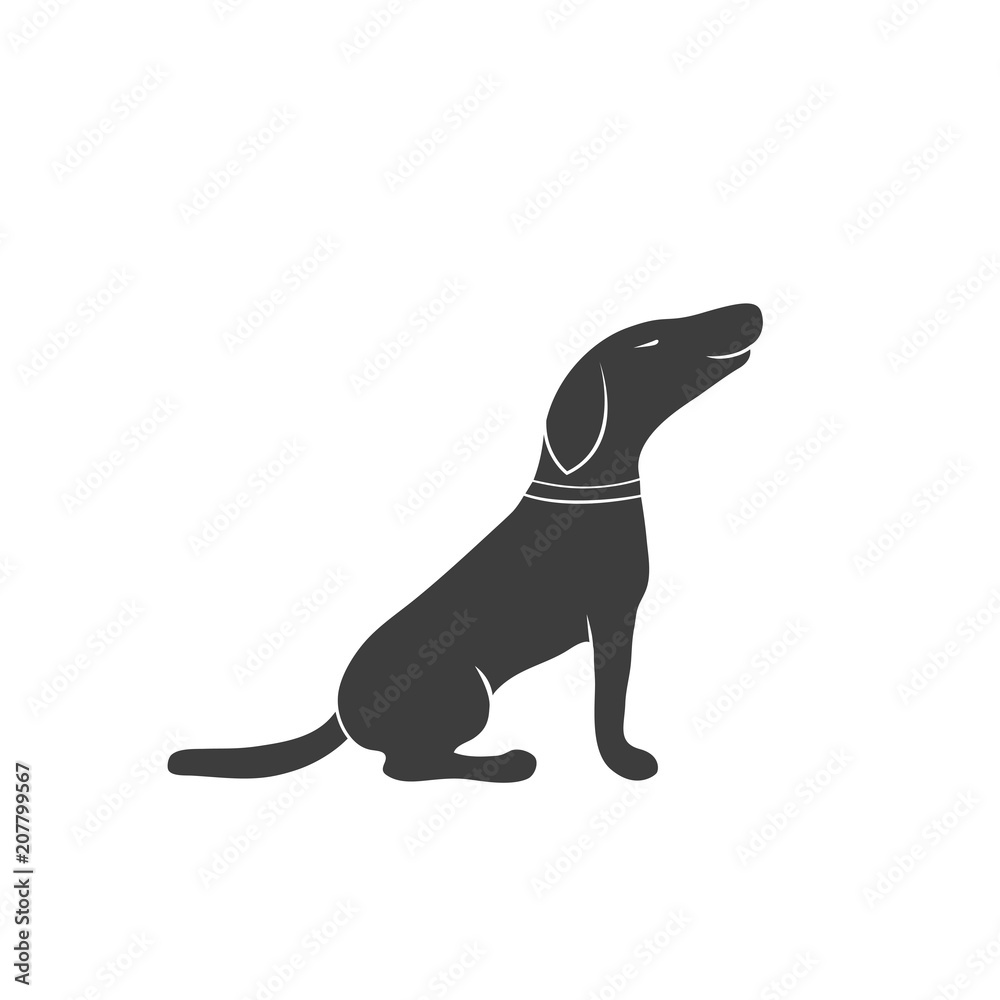 Black dog silhouette - sitting on its legs