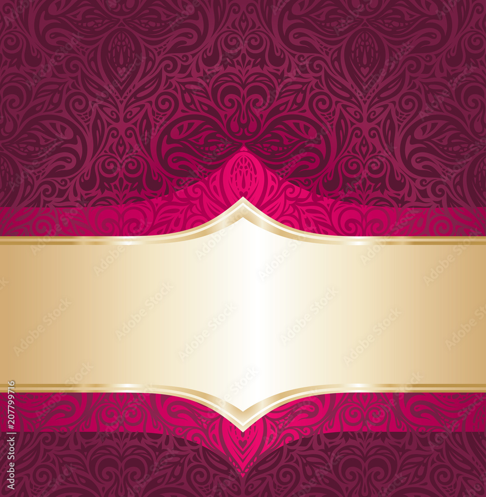 Background Floral Royal red and gold  luxury vintage invitation design