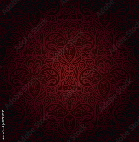 Dark red brown floral wallpaper seamless vector design background