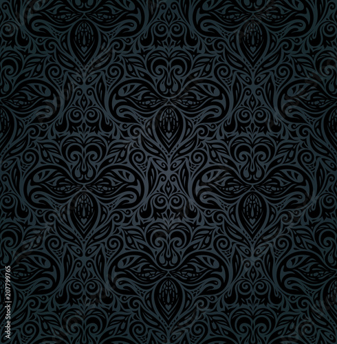 Floral decorative vintage seamless Background Black trend