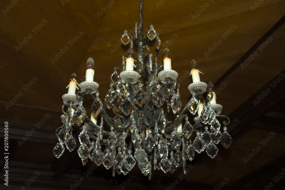 Vintage chandelier made of rock crystal. The old thing.