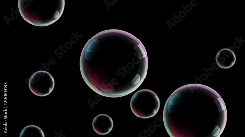 Soap bubbles fly up on black background and some of them burst. 4K Close Up seamless loop animation. Can be added to party happy footage by doing a composite add. Bubble bursting motion
